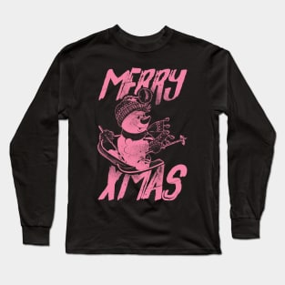 Skiing Snowman - Merry Xmas - Pink Long Sleeve T-Shirt